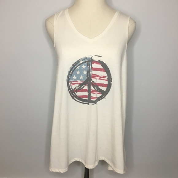LULAROE Kristina V Neck Tank Peace America XS - Picture 1 of 9